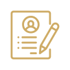 A yellow line drawing of a paper and a pencil

Description automatically generated