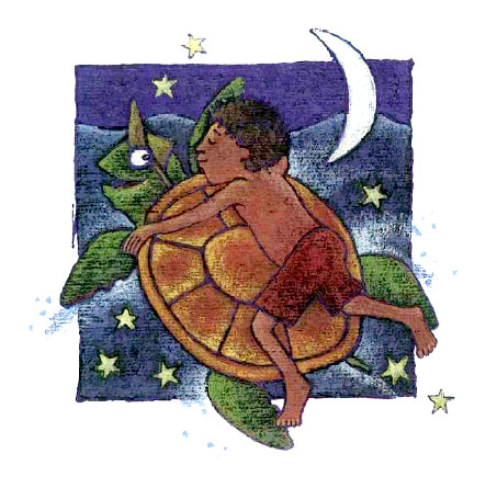 imagen de niño montado en una tortuga